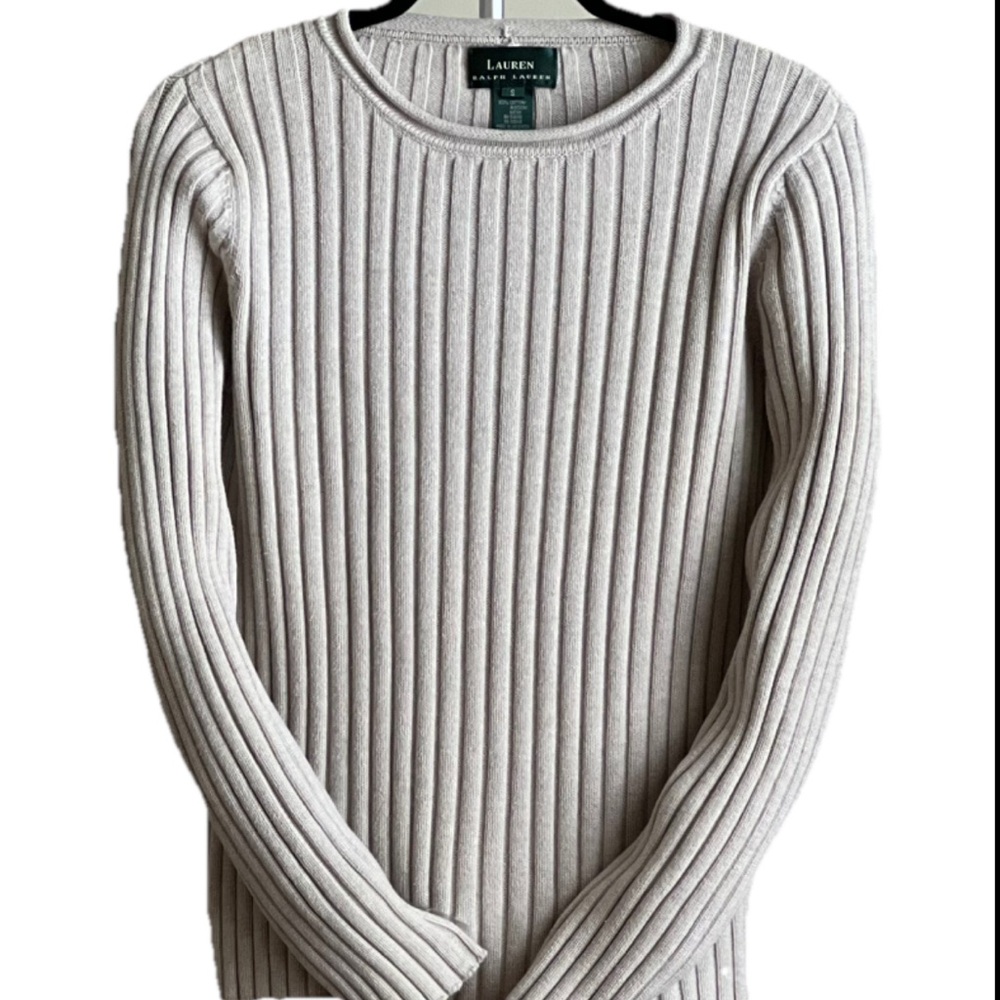 Lauren Ralph Lauren Cream Ribbed Crewneck Sweater
